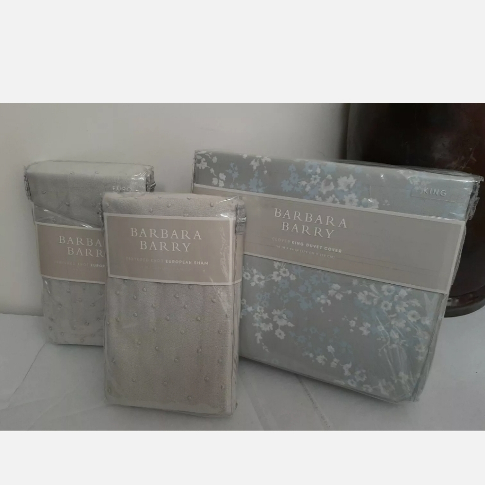 Barbara Barry RARE Clover Leaf KING duvet cover 2 Textured Knot Euro shams